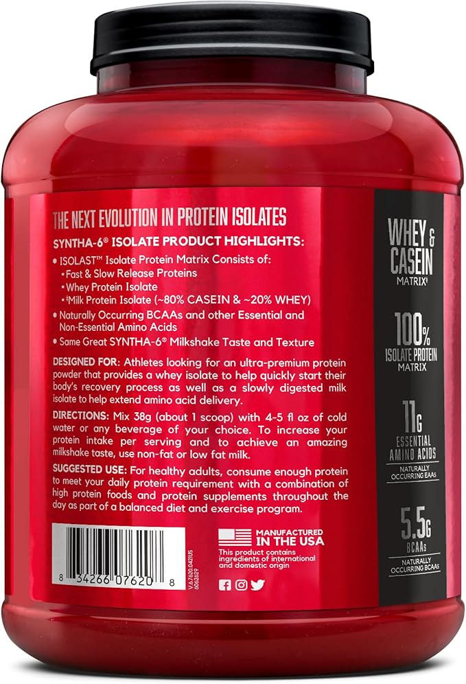 BSN SYNTHA-6 Isolate Protein Powder Chocolate Protein Powder with Whey Protein Isolate Milk Protein Isolate Flavor: Chocolate Milkshake 48 servings (packaging may vary)
