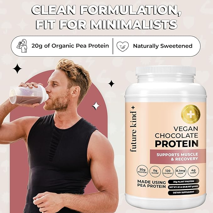 Future Kind Vegan Protein Powder Chocolate Pea Plant Protein for Lean Muscle with Iron &amp Fiber Whey-Free Sugar-Free Soy-Free Non-Dairy (34 Servings)