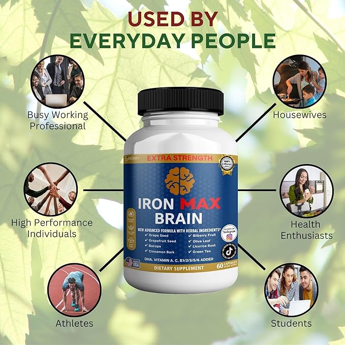 Iron Max Brain Extra Strength Brain Support Supplement 60 Capsules 30-Day Supply (5)