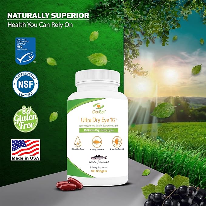 Formulated to Help Relieve Dry Itchy Eyes - 1700mg Triglyceride Omega-3 + EPA &amp DHA LuteinZeaxanthin B12 D3-60 Servings (Ultra Dry Eye UDETG - 2 Month)