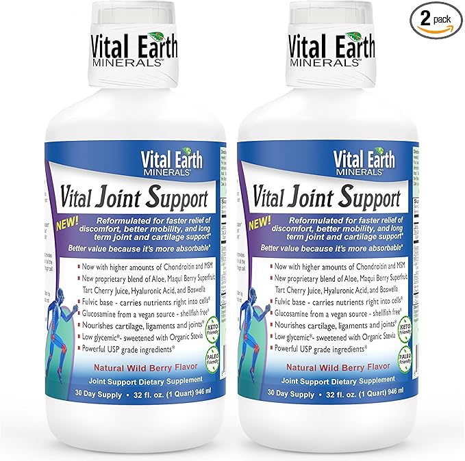 Vital Earth Liquid Joint Support Supplement 2-Pack – Glucosamine Chondroitin MSM Plus Hyaluronic Acid Boswellia &amp Fulvic Acid (70+ Trace Minerals) 32 Oz Ea