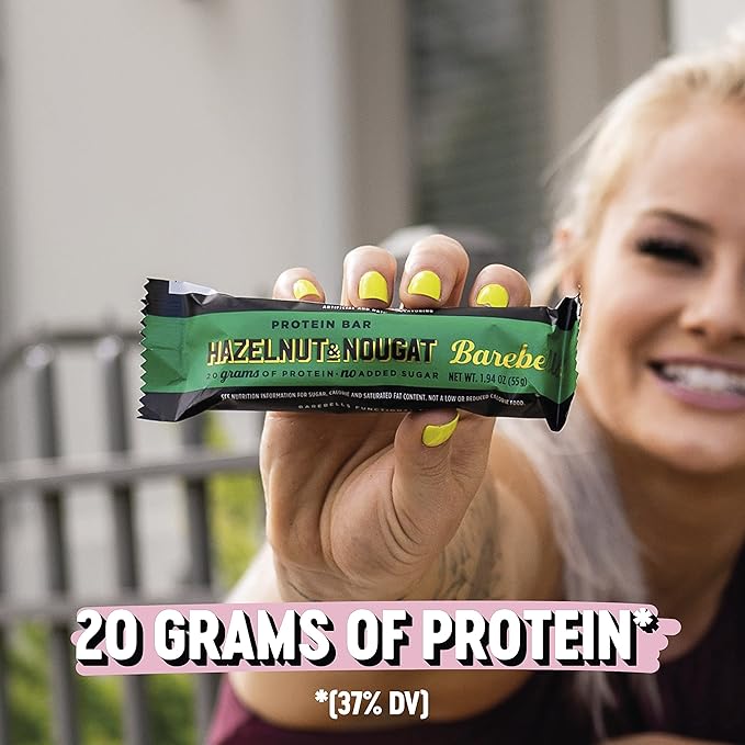 Barebells Protein Bars Hazelnut &amp Nougat - 12 Count 1.9oz Bars - Protein Snacks with 20g of High Protein - Chocolate Protein Bar with 1g of Total Sugars - On The Go Protein Snack &amp Breakfast
