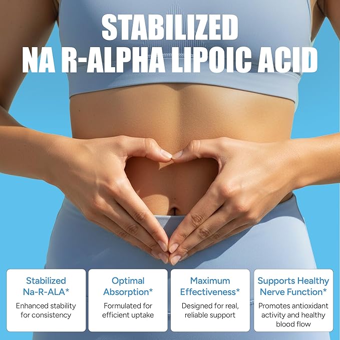 IMMUNOVITES Stabilized R-Alpha Lipoic Acid ((True)) 600mg per Serving [[High Potency &amp up to 40x Increased Absorption]] (Na R-ALA) (Na R-LA) (Na R-Lipoate) (1 Bottle)