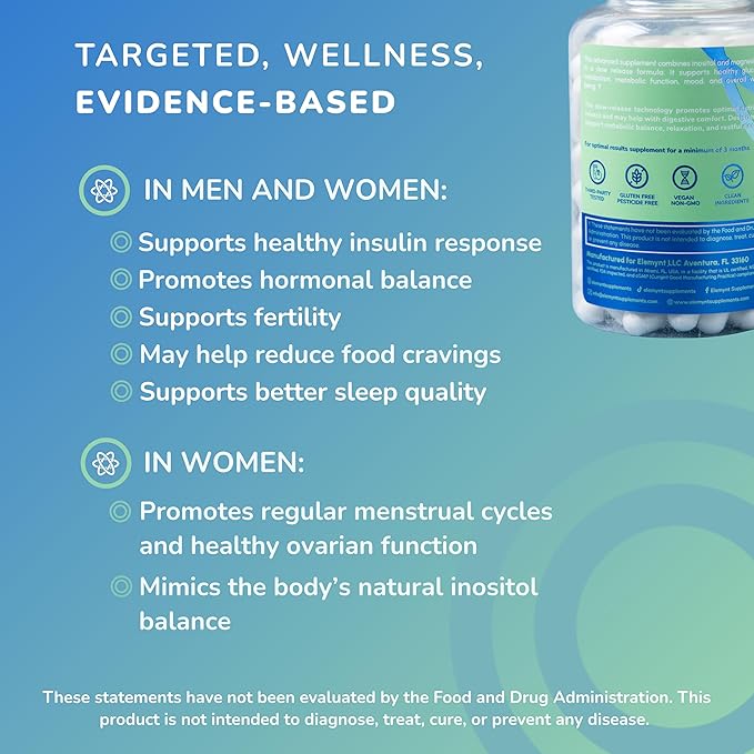 Inositol Supplements Myo-Inositol &amp D-Chiro Inositol with Magnesium Citrate 40:1 Ratio Hormonal &amp Reproductive Health Support for Women Vegan Non-GMO – 120 Capsules (30-Day Supply)