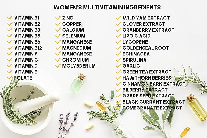Multivitamin &amp Women's Health Blend - 500CT Tub - Providing Daily Serving of Vitamins Minerals Womens Health Antioxidants &amp Energy in a Clear Square Grip Jar