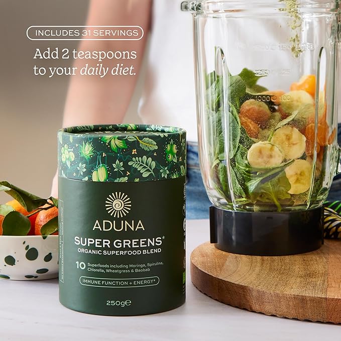 Aduna Organic Super Greens Blend | 100% Natural Superfood Powder for Immune Support &amp Energy | Stir-in Blend with 10+ Superfoods Moringa &amp More | Vegan Powder for Smoothies Shakes &amp Yogh
