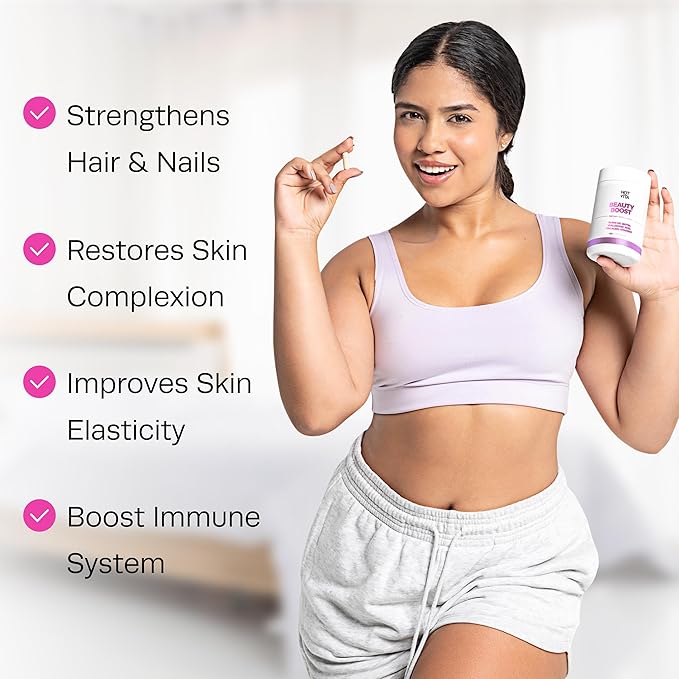 Hot Vita Hair Skin and Nails Vitamins – Biotin Collagen &amp Vitamin C Supplement for Immune Support Nail Strength Hair Growth &amp Skin Glow – Vegan Formula for Women – Supports a Radiant Comple