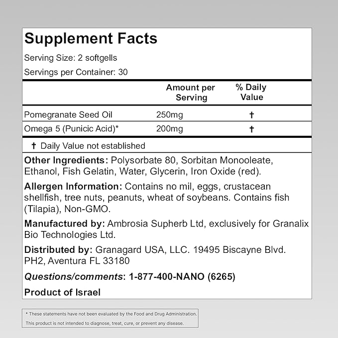Nano Pomegranate Supplement CLINICALLY Proven Brain Supplement with Anti Aging Nanotech Delivers 100 Times The Power of Pomegranate Seed Oil in its Natural Form 1 Bottle 60ct