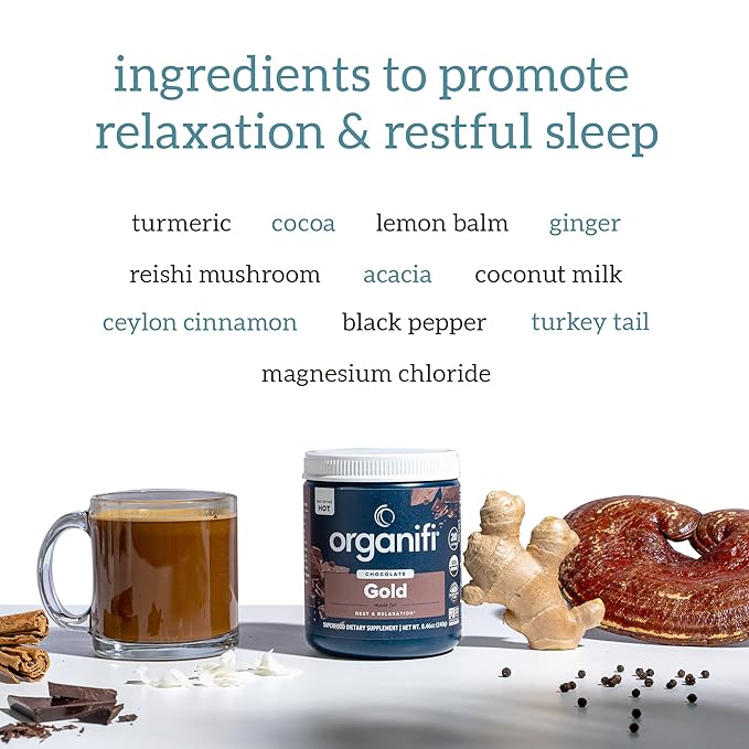 Organifi - Gold Chocolate - Superfood Supplement Powder - 20 Day Supply - Supports Restful Sleep Immune Health and Recovery - Cocoa Organic Turmeric and Reishi Mushroom Infused Golden Milk Drink Mix