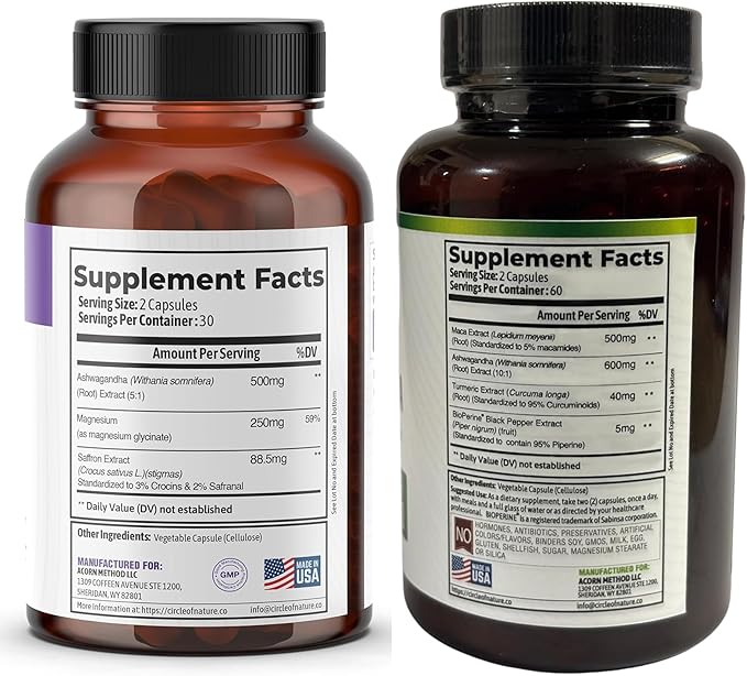 Saffron &amp Maca Root Supplement Combo with Ashwagandha Magnesium Turmeric &amp Bioperine | Mood Energy &amp Eye Health Support Made in USA.