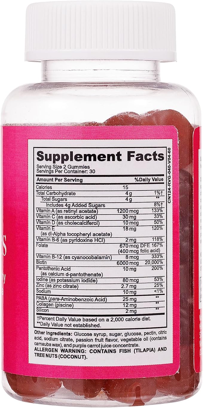 Beauty Bites Biotin Gummy Vitamins - Hair Skin Nails Supplement for Hair Growth and Healthy Skin* - Passion Fruit Flavored Gummies with 6000 mcg Biotin Collagen and Vitamins
