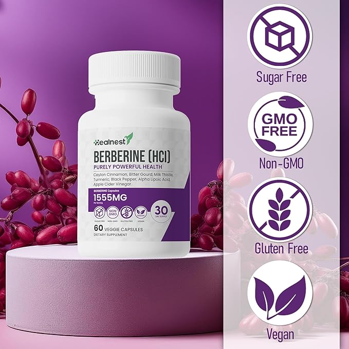 Berberine HCl 500 mg with Ceylon Cinnamon Turmeric Milk Thistle Bitter Gourd &amp Alpha Lipoic Acid - Non-GMO Gluten Free Vegan Capsules - 60 Count