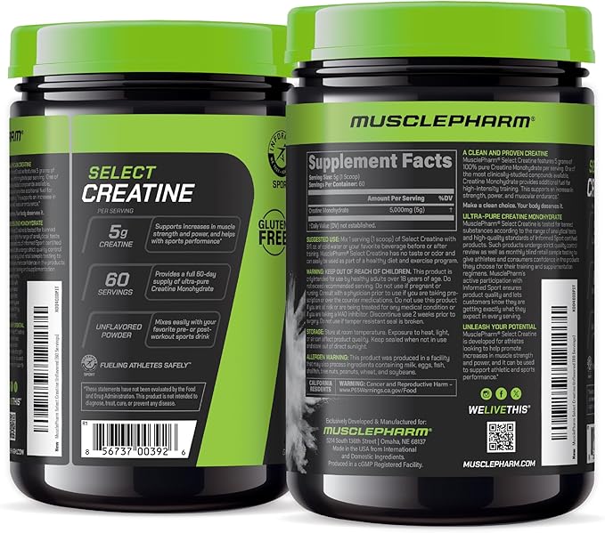 MusclePharm Creatine Monohydrate Powder Pre Workout Muscle Builder &amp Post Workout Muscle Recovery Supplement Ultra-Pure 100% Monohydrate Creatine Powder 60 Servings Unflavored