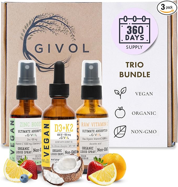 Vitamin C D3 &amp K2 Liquid Zinc Picolinate - Premium Liquid Vitamins - 180 Days Supply - Trio Bundle