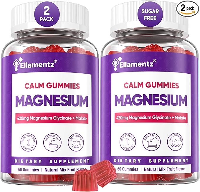 Magnesium Glycinate Gummies 420mg for Men &amp Women - Melatonin Free Magnesium Supplement with Malate Ashwagandha L-Theanine D3 &amp B6 for Brain Calm Musclě Health &amp Sleep Support 120Cts