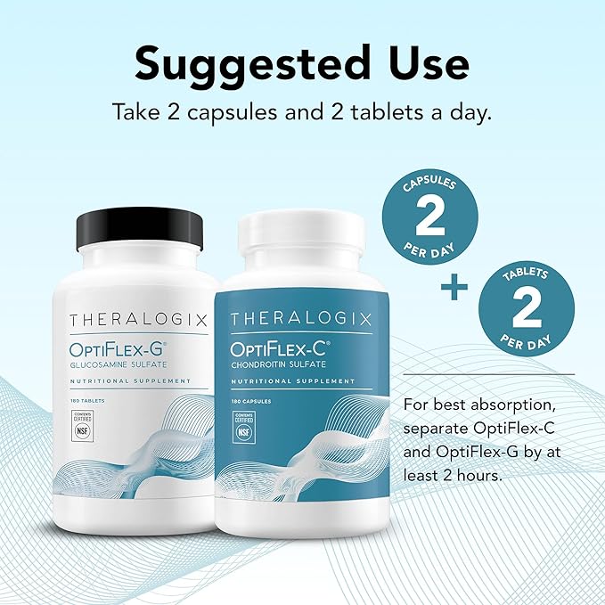Theralogix OptiFlex Complete - 90-Day Supply - Glucosamine &amp Chondroitin Supplement - Support Healthy Joint Function - Joint Supplements for Women &amp Men - NSF Certified - 180 Caps &amp 180 Ta