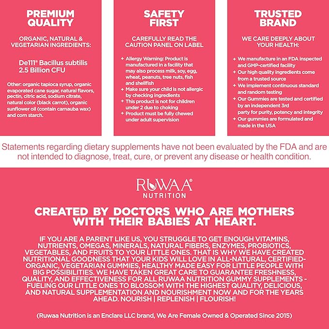 Kids Probiotic Gummies Organic Probiotics Kids for Digestive Health Immune Support Constipation Bloating. 2.5 Billion CFU Strawberry Flavor Chewable Probiotics for Children Ages 4+ 30ct (1)