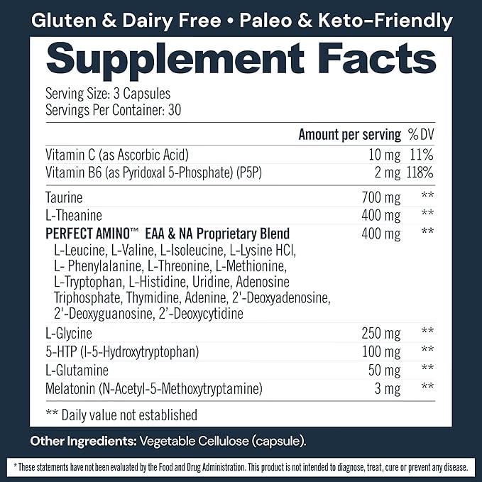BodyHealth Sleep Sleep Aid and Supplement for Adults with 3 mg Melatonin Non-Habit Forming Pills Enhanced with PerfectAmino - 90 Capsules