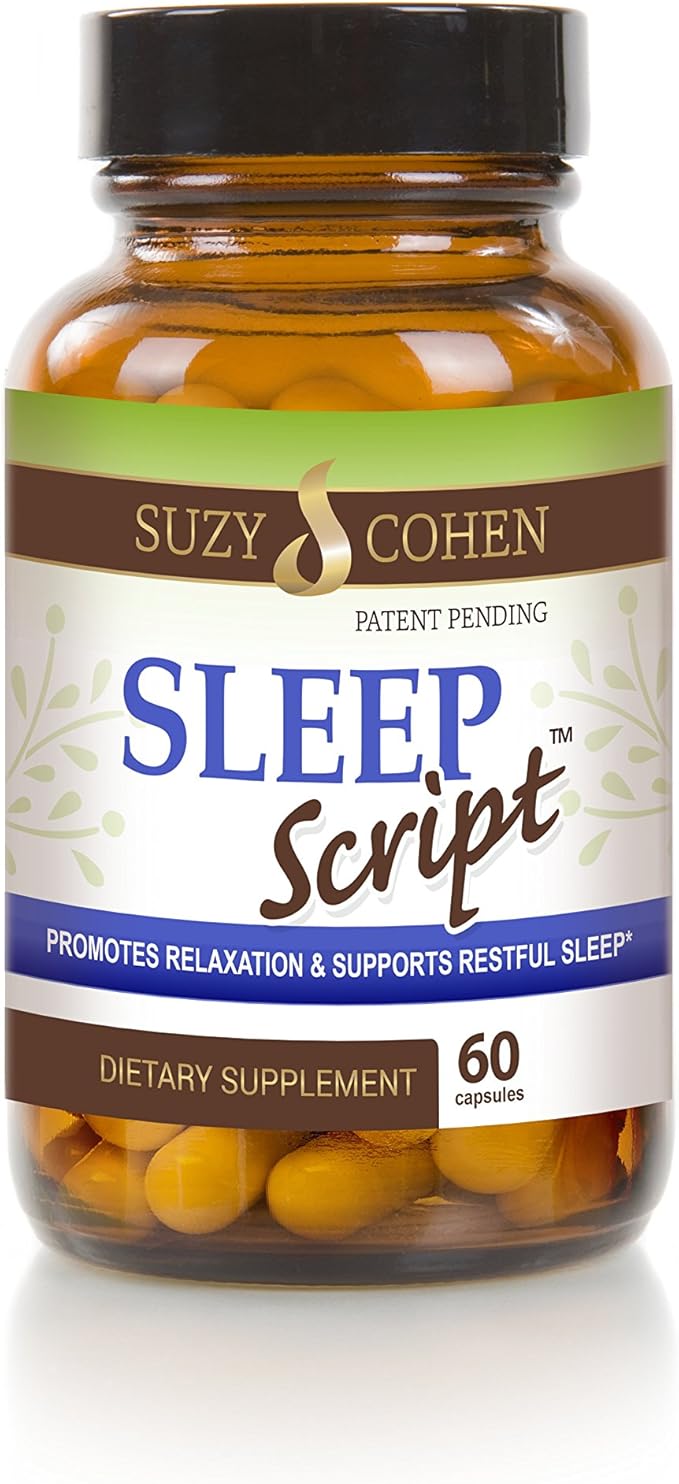 Suzy Cohen Sleep Script with Melatonin - Botanical Sleep and Relaxation Formula for Adults for Mood Stress and Sleep Contains 5-HTP L-theanine Passionflower Lemon Balm and GABA 60 Capsules.