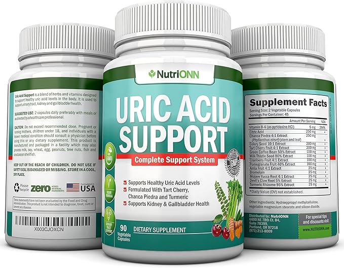 Uric Acid Flush - Herbal Uric Acid Cleanse Supplement - With Tart Cherry Celery Seed Extract Chanca Piedra Devil’s Claw &amp Green Coffee Bean - Vegan - Supports Gallbladder and Kidney Health