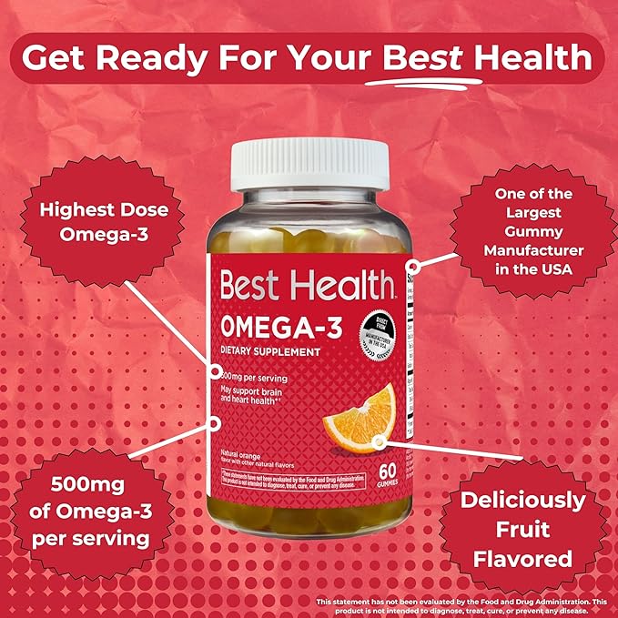 Omega-3 Gummies with 500mg of Omega-3 per Serving Made from Algae Natural Orange Flavor &amp Other Natural Flavors (60ct)