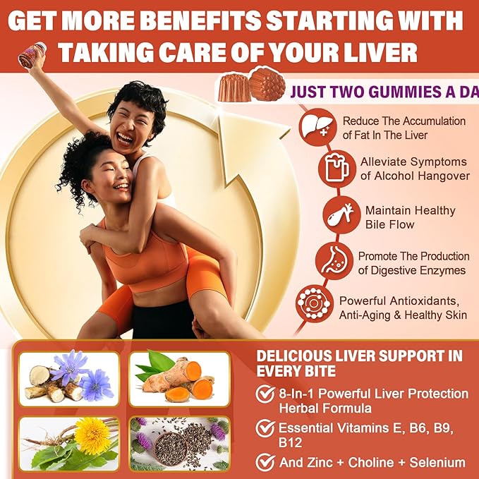 Milk Thistle Liver Detox Gummies 18-IN-1 Liver Cleanse Detox &amp Repair Supplement with Berberine Chicory Root Turmeric Artichoke Dandelion Root Chanca Piedra Vitamins B6 B12-Sugar FreePack