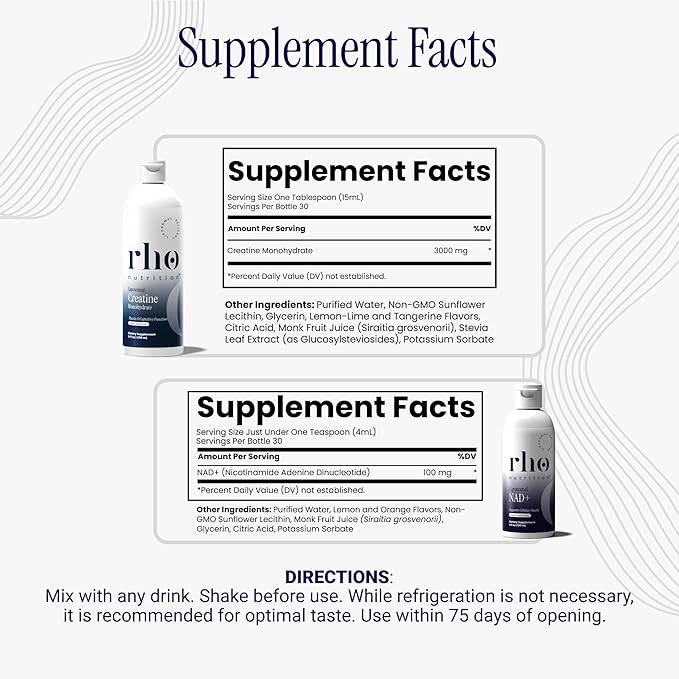 Rho Nutrition - Elite Performance Bundle – High Absorption Liposomal Supplements for Energy Recovery and Strength - NAD+ Curcumin + Resveratrol &amp Creatine (3 Pack)