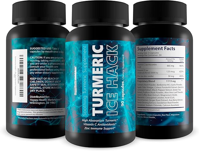 Turmeric Ice Hack Pills - Soothing Nervous System Support - Immune System Supplement - Swelling Support Supplement - Nerve Health Supplements - Magnesium Turmeric Vitamin D Relief Factor for Nerves