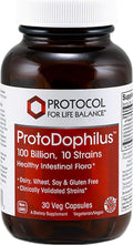 PROTOCOL FOR LIFE BALANCE Proto Dophilus 100 Billion 10 Strains - Support Digestive Gut Health Immune System &amp Detox - Dairy Wheat Soy &amp Gluten Free - Vegan &amp Nut Free - 30 Veg Capsules
