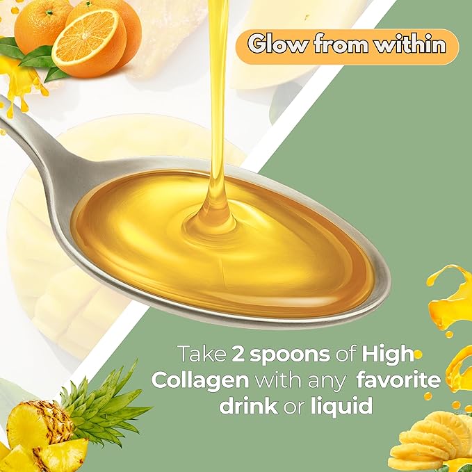 Liquid Collagen for Women &amp Men-Pine'O'Range Flavored Premium Grade 10000 mcg Biotin+8000 mg of Hydrolyzed Collagen for Radiant Skin GlowAnti-AgingHair Growth &amp Nice Nails.16 fl oz-Made in U