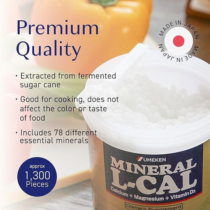 Umeken Mineral L-Cal Calcium with Vitamin D3 2 Month Supply Water Soluble Ball Format with Magnesium &amp Minerals Fast Absorbing Calcium Magnesium D3 Supplement 1300 Balls 130g Pack of 1