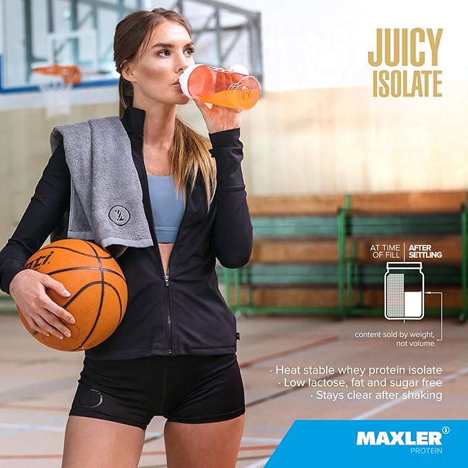 Maxler Juicy Isolate Protein Powder - Clear Whey Isolate - Low Lactose Fat Free Sugar Free Muscle Recovery Drink for Pre &amp Post Workout - Orange 1.1 lb (20 Servings)