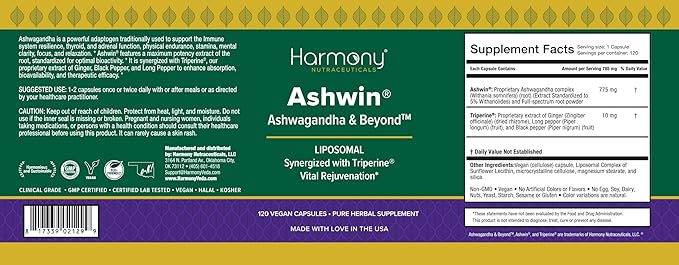 Ashwin® Liposomal Ashwagandha High Potency Root Extract for Stress Resilience &amp Vitality with Triperine® Absorption Complex – Dr. Gumman’s Clinical‑Grade – 120 Vegan Capsules – Made in USA