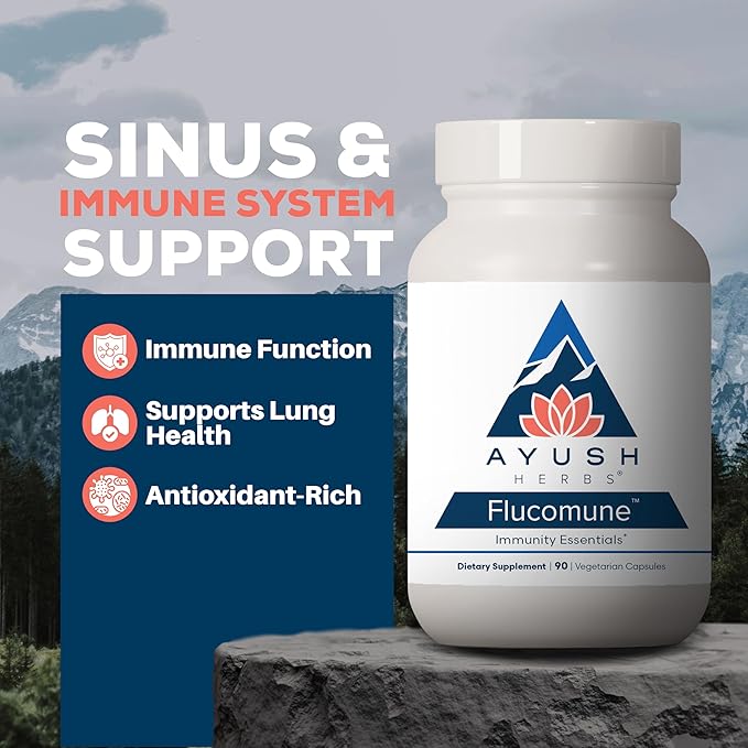 Ayush Herbs Flucomune - Immune Support Supplement Sinus Support for Women &amp Men Herbal Lung &amp Respiratory Balance for Adults - 90 Vegetarian Capsules (1 Count)
