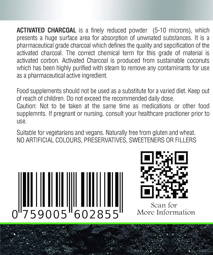 NutreeVit 100% Organic Highly Absorbent - Activated Charcoal (200 Count)
