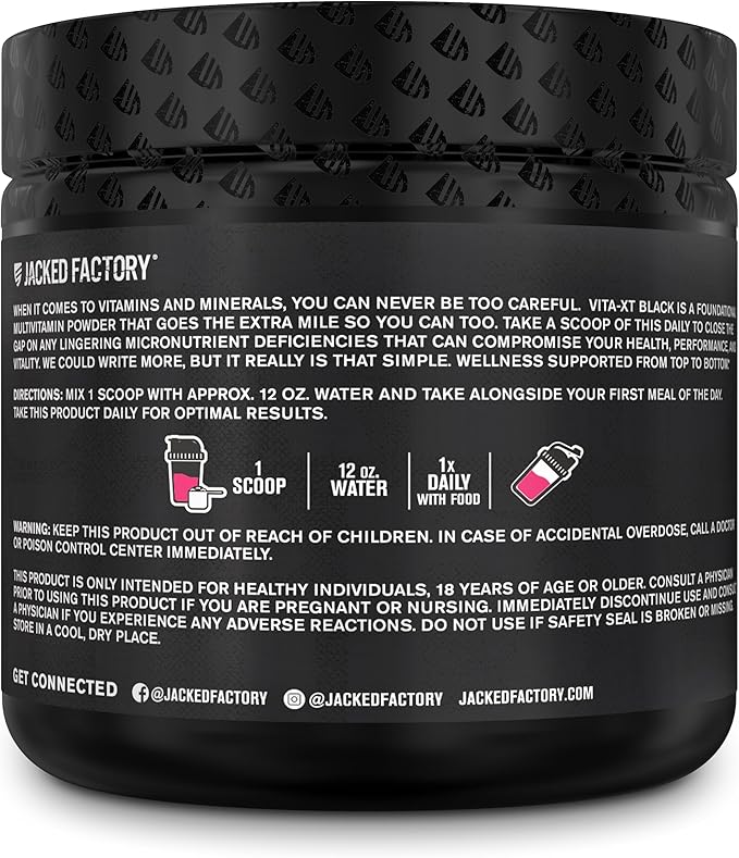 Jacked Factory Vita XT Performance Vitamin Powder - Daily Multivitamin Powder for Men with KSM-66 Ashwagandha Prebiotic Fiber Vitamin A C D K B6 B12 &amp More - Strawberry Lemonade 30Sv