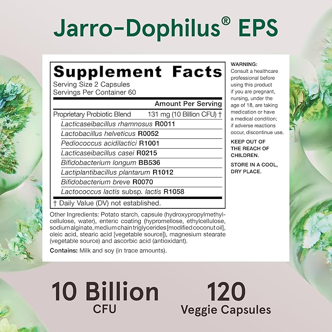 Jarrow Formulas Jarro Dophilus Probiotics 10 Billion CFU - Probiotic Supplement Capsules for Digestive Health &amp Gut Health for Women and Men 120 Veggie Capsules Up to 60 Days Shelf Stable