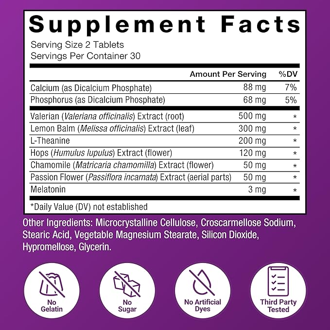 Force Factor Somnapure Drug-No Sleep Aid for Adults with Melatonin Valerian Root &amp Lemon Balm Non-Habit-Forming Sleeping Pills Fall Asleep Calm at Night Wake Up Refreshed 120 Tablets (2-Pack