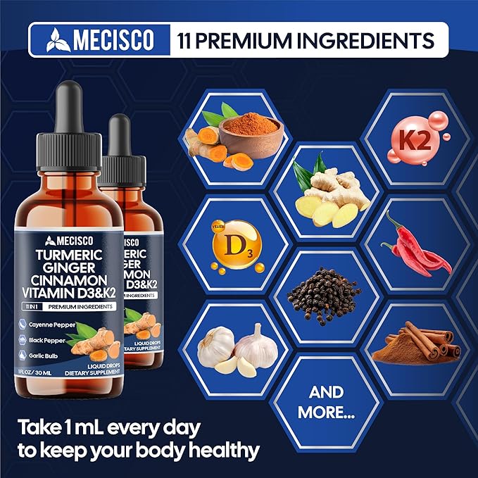 11in1 Turmeric Supplement – with Ginger Garlic Ceylon Cinnamon Berberine Ginseng Apple Cider Vinegar – 2 Pack (60ml Total) - 60 Days