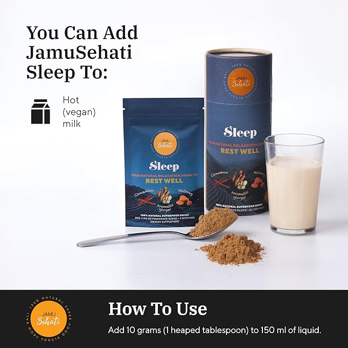 JAMUSEHATI Jamu Sleep Drink Mix Natural Superfoods Blend from Bali Containing Ginger Nutmeg Cinnamon and Star Anise Cylinder (300g)