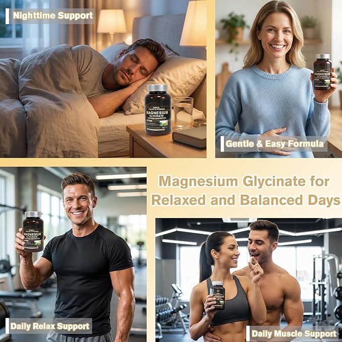 Magnesium Glycinate 500mg with Vitamin D3 | High Absorption Gentle on Stomach | Supports Muscle &amp Bone Function | 120 Vegan Capsules