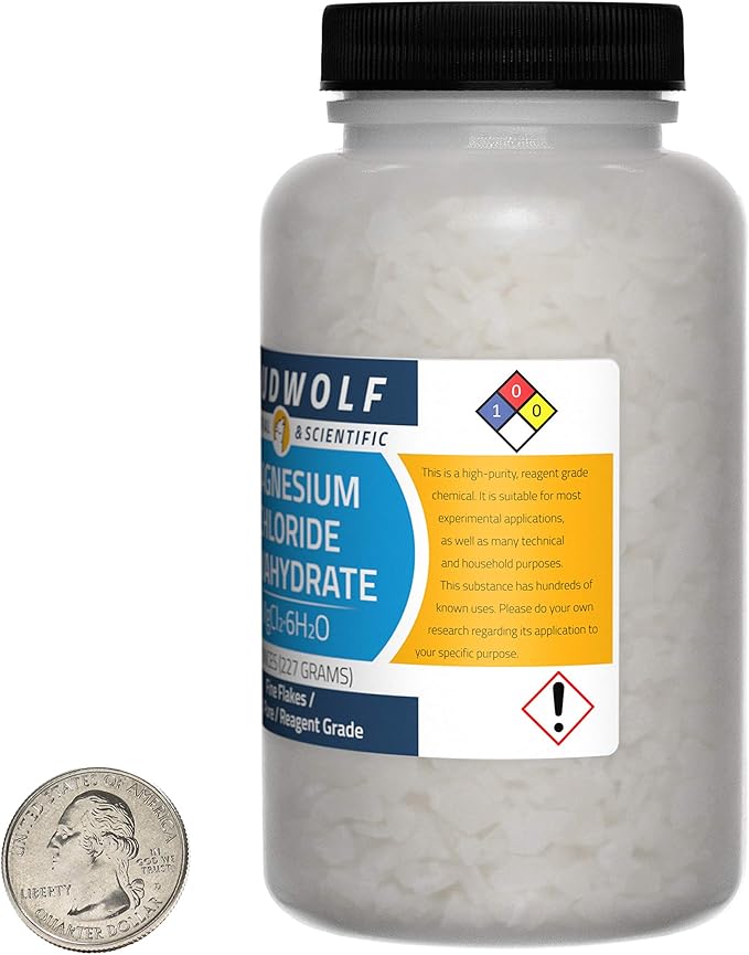 Magnesium Chloride Hexahydrate / 1 Pound / 2 Bottles / 98+% Pure Reagent Grade/Fine Flakes