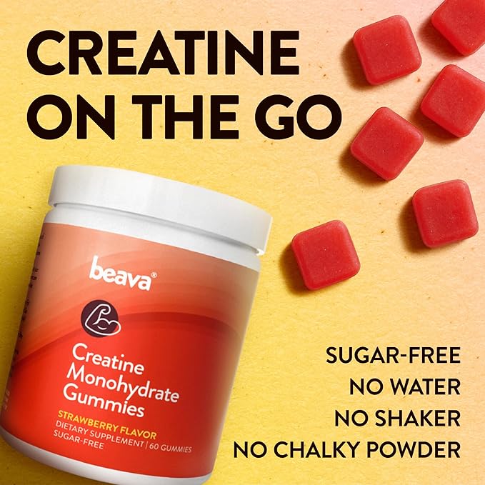Creatine Monohydrate Gummies - 30 Servings - Vegan Creatine Chews for Muscle Growth Muscle Recovery Workout Recovery Anaerobic Endurance - No Loading Phase - No Bloating - Strawberry - No Sugar
