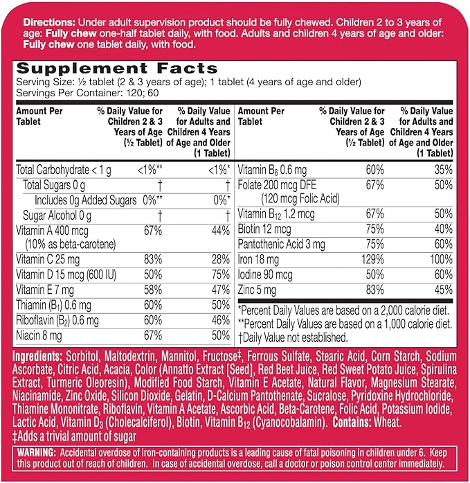 Flintstones Children's Multivitamin Plus Iron Chewable Tablets 60-Count (Pack of 3)