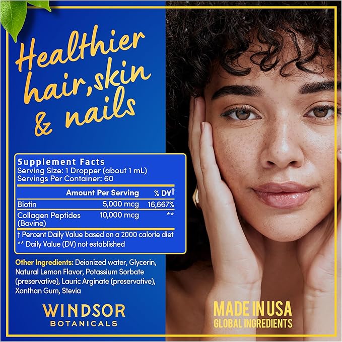 WINDSOR BOTANICALS Vitamin B12 Liquid and Liquid Collagen with Biotin - Energy and Wellness Bundle
