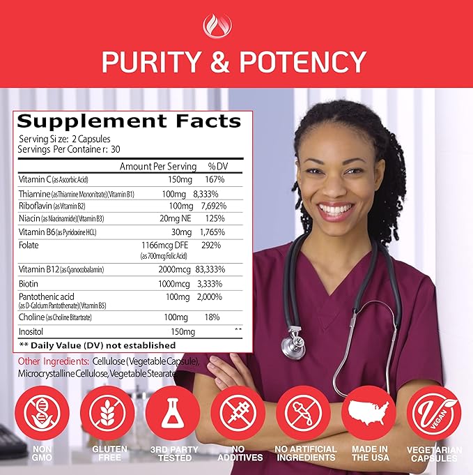 THE ENCLARE NUTRITION Vitamin B12 - B Complex Vitamins Supplement-Energy Metabolism Nervous System Support Brain Heart Tissue Health with Vitamin C &amp B(12 35678912) Vegan Max Strength