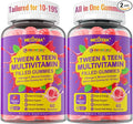 Multivitamin Filled Gummies for Teen Boys Girls 12-17 18 19 Kids 10+ Multivitamin with Omega 3 Calcium + Magnesium + Zinc Multi-Minerals for Adolescent 10-19S Brain Bone Energy Immune 2Pack