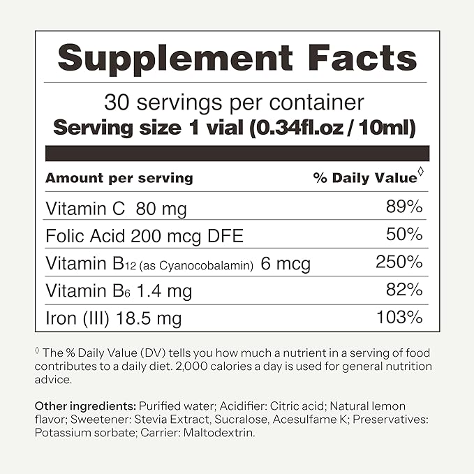 Vitabaum® Iron Forte - Energy Supplement with Vitamins C B6 B12 &amp Folic Acid - 30 Vials - 0.34 fl.oz (10ml) Serving - Twist and Mix System™ for Fast Absorption - Vegan