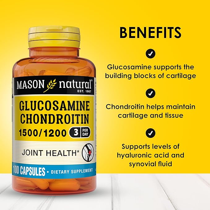 MASON NATURAL Glucosamine Chondroitin 1500/1200 with Vitamin C Supports Joint Health for Normal Flexibility &amp Mobility* 100 Capsules 1 Month Supply