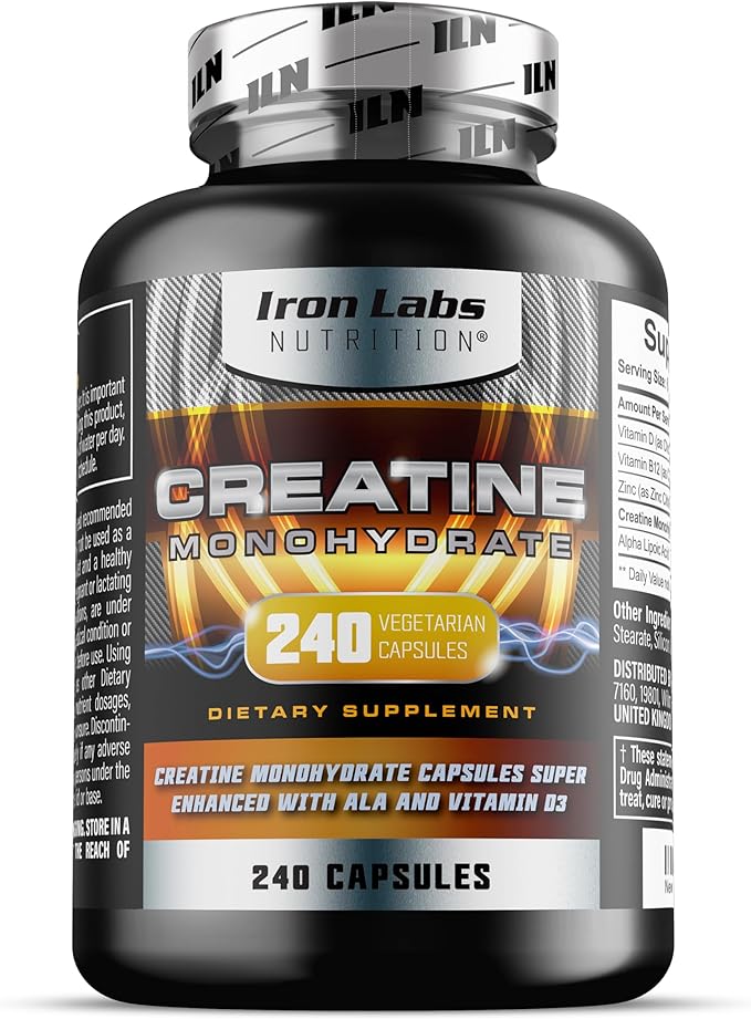 Iron Labs Nutrition Creatine Monohydrate (240 Capsules) - 3900mg Per Serving - Unflavoured Capsules - High Strength Creatine for Men &amp Women